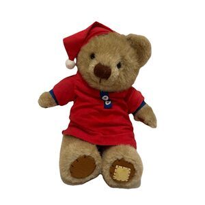 Applause Bedtime Brown Teddy Bear Plush 11" Red Gown Night Cap Stuffed Animal